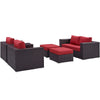 Modway Convene Wicker Rattan 5-Piece Outdoor Patio Furniture Set with Cushions in Espresso Red MDY-EEI-2158-EXP-RED-SET