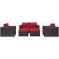 Modway Convene Wicker Rattan 5-Piece Outdoor Patio Furniture Set with Cushions in Espresso Red MDY-EEI-2158-EXP-RED-SET