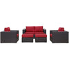 Modway Convene Wicker Rattan 5-Piece Outdoor Patio Furniture Set with Cushions in Espresso Red MDY-EEI-2158-EXP-RED-SET