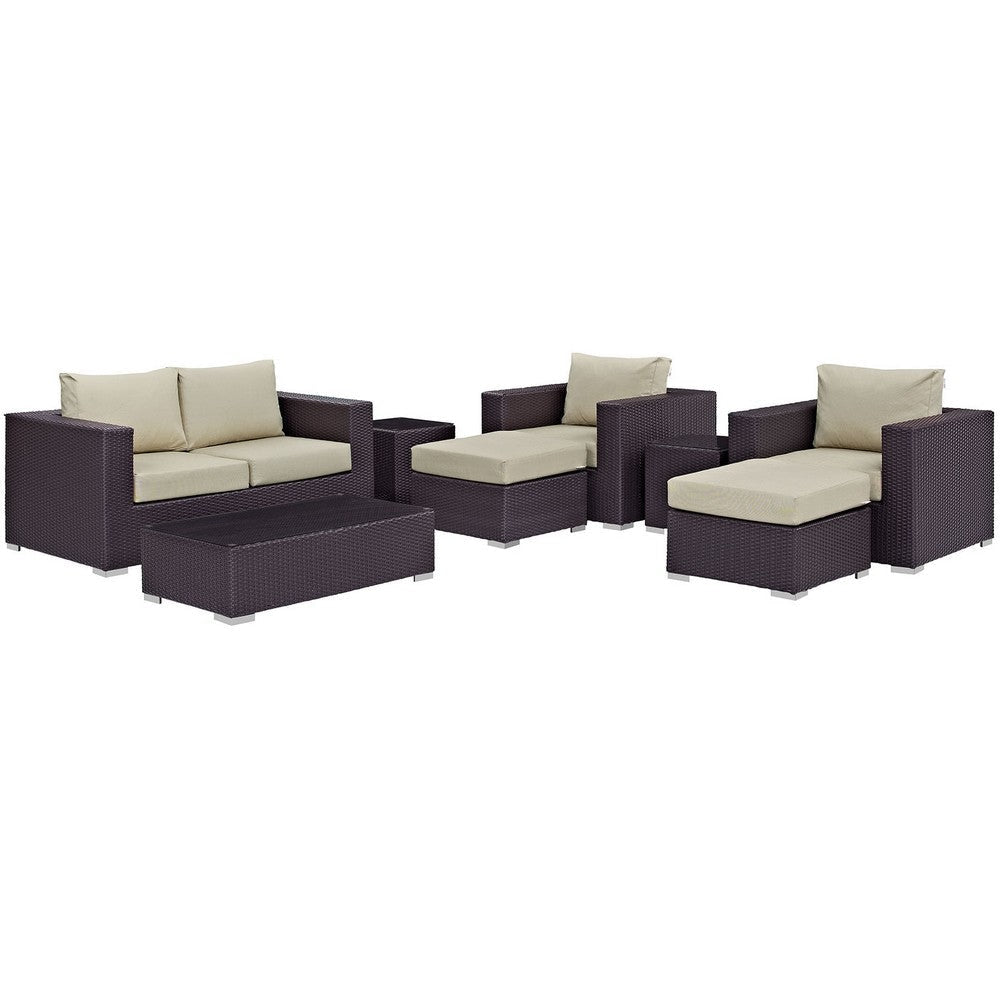 Modway Convene 8-Piece Outdoor Patio Sofa Set with Powder Coated Aluminum Frame in Espresso Beige