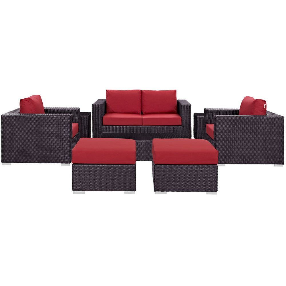 Modway Convene 8-Piece Outdoor Patio Sofa Set with Powder Coated Aluminum Frame in Espresso Red MDY-EEI-2159-EXP-RED-SET