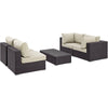 Modway Convene Wicker Rattan 5-Piece Outdoor Patio Furniture Set in Espresso Beige
