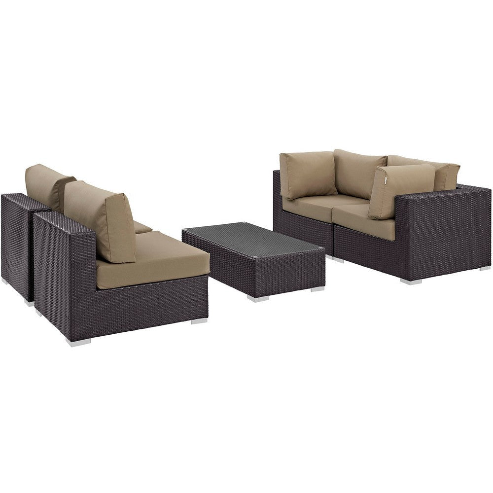 Modway Convene Wicker Rattan 5-Piece Outdoor Patio Furniture Set in Espresso Mocha