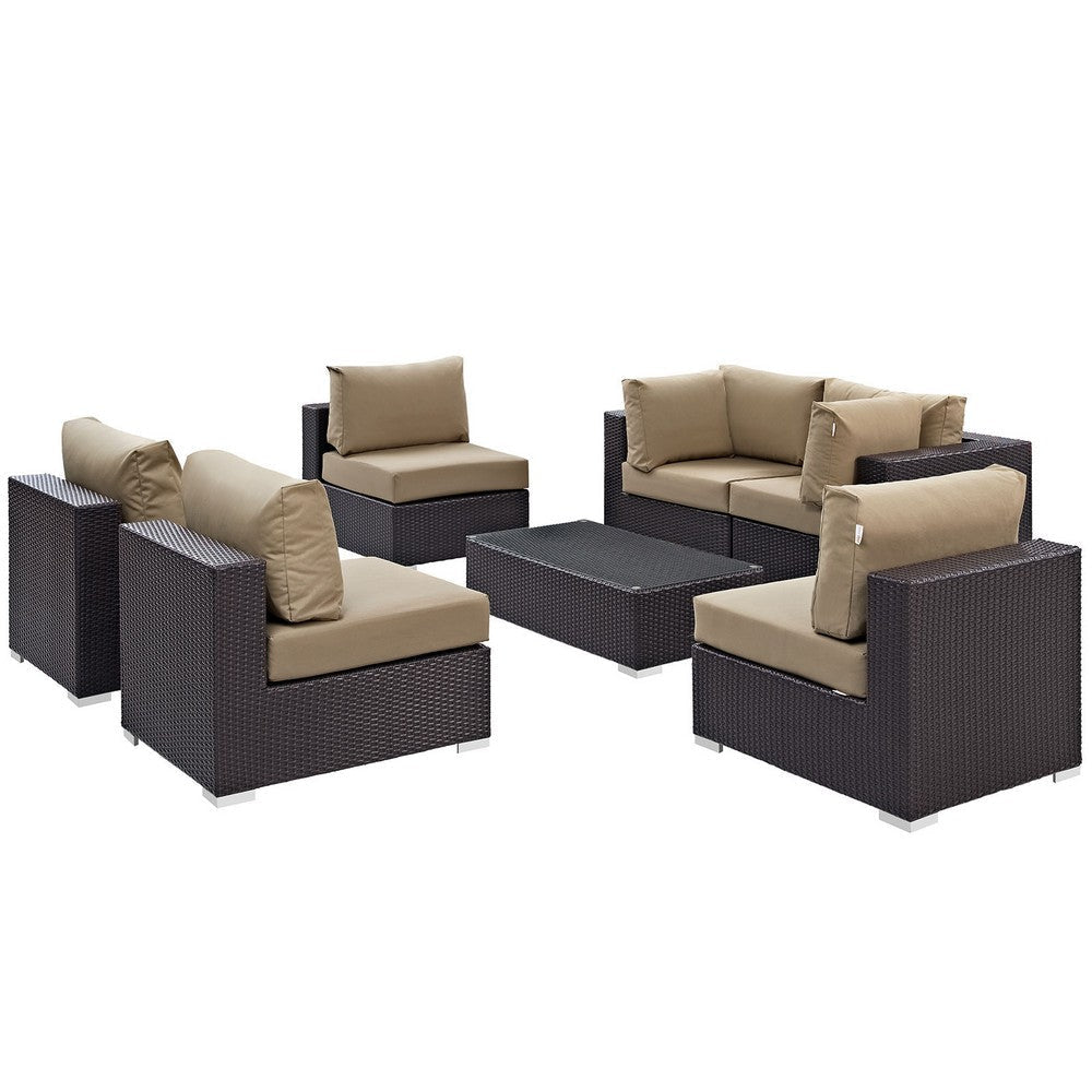 Modway Convene 7-Piece Outdoor Patio Sectional Set in Espresso Mocha MDY-EEI-2164-EXP-MOC-SET