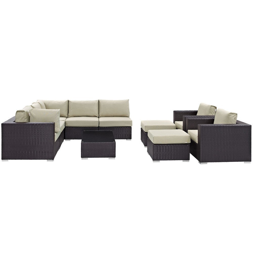 Modway Convene Collection 10-Piece Outdoor Patio Sectional Set in Espresso Beige MDY-EEI-2169-EXP-BEI-SET