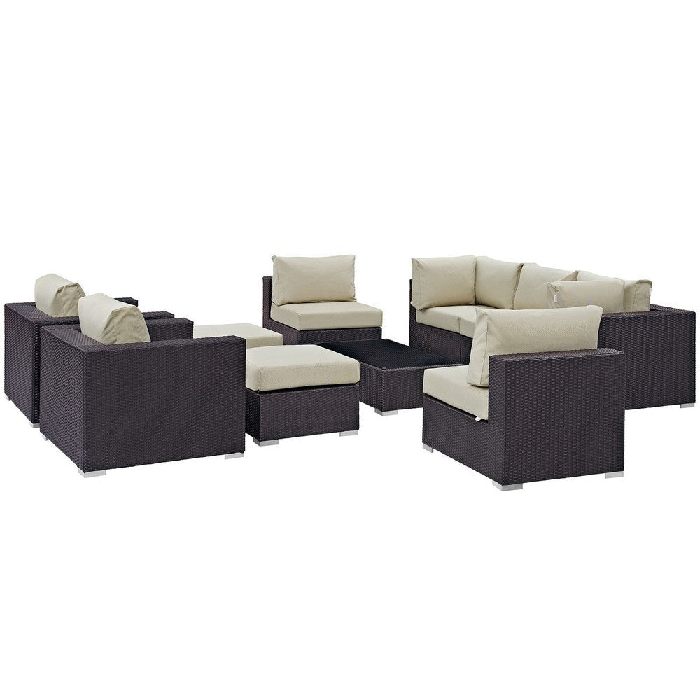 Modway Convene Collection 10-Piece Outdoor Patio Sectional Set in Espresso Beige