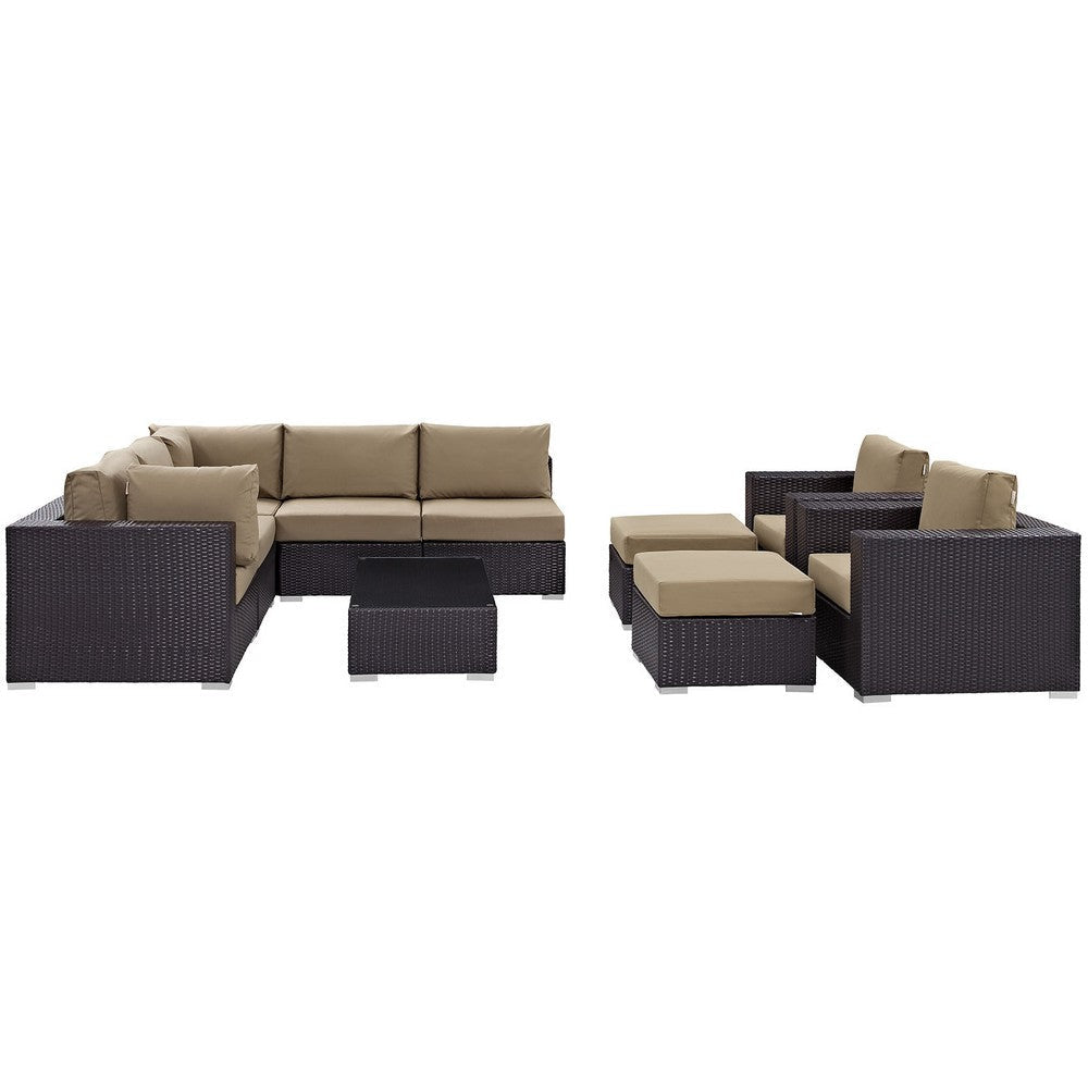 Modway Convene Collection 10-Piece Outdoor Patio Sectional Set in Espresso Mocha MDY-EEI-2169-EXP-MOC-SET