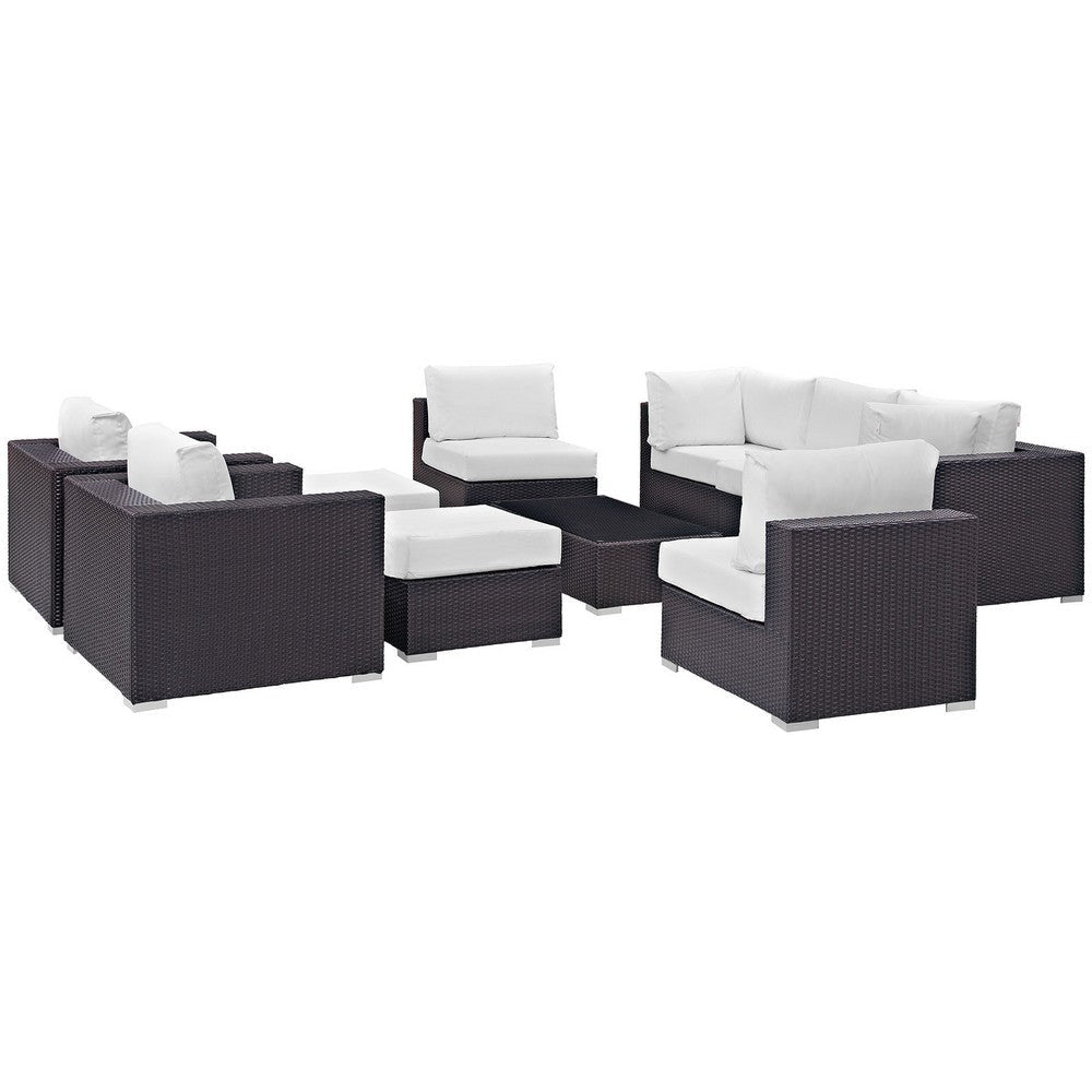 Modway Convene Wicker Rattan 10-Piece Outdoor Patio Sectional Sofa Furniture Set in Espresso White