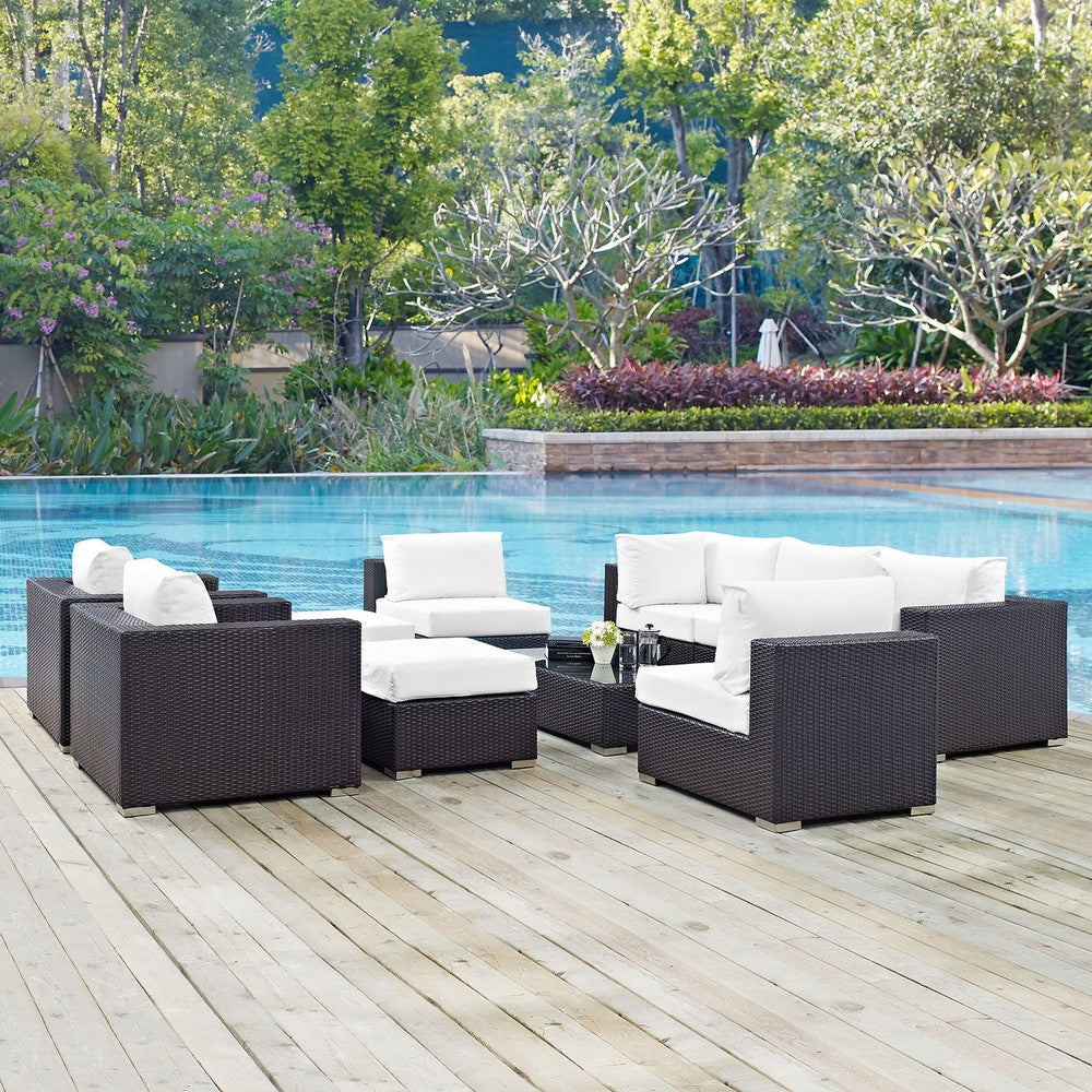 Modway Convene Wicker Rattan 10-Piece Outdoor Patio Sectional Sofa Furniture Set in Espresso White MDY-EEI-2169-EXP-WHI-SET