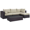 Modway Convene Wicker Rattan 5-Piece Outdoor Patio Sectional Sofa Furniture Set in Espresso Beige