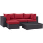 Modway Convene Wicker Rattan 5-Piece Outdoor Patio Sectional Sofa Furniture Set in Espresso Red MDY-EEI-2172-EXP-RED-SET