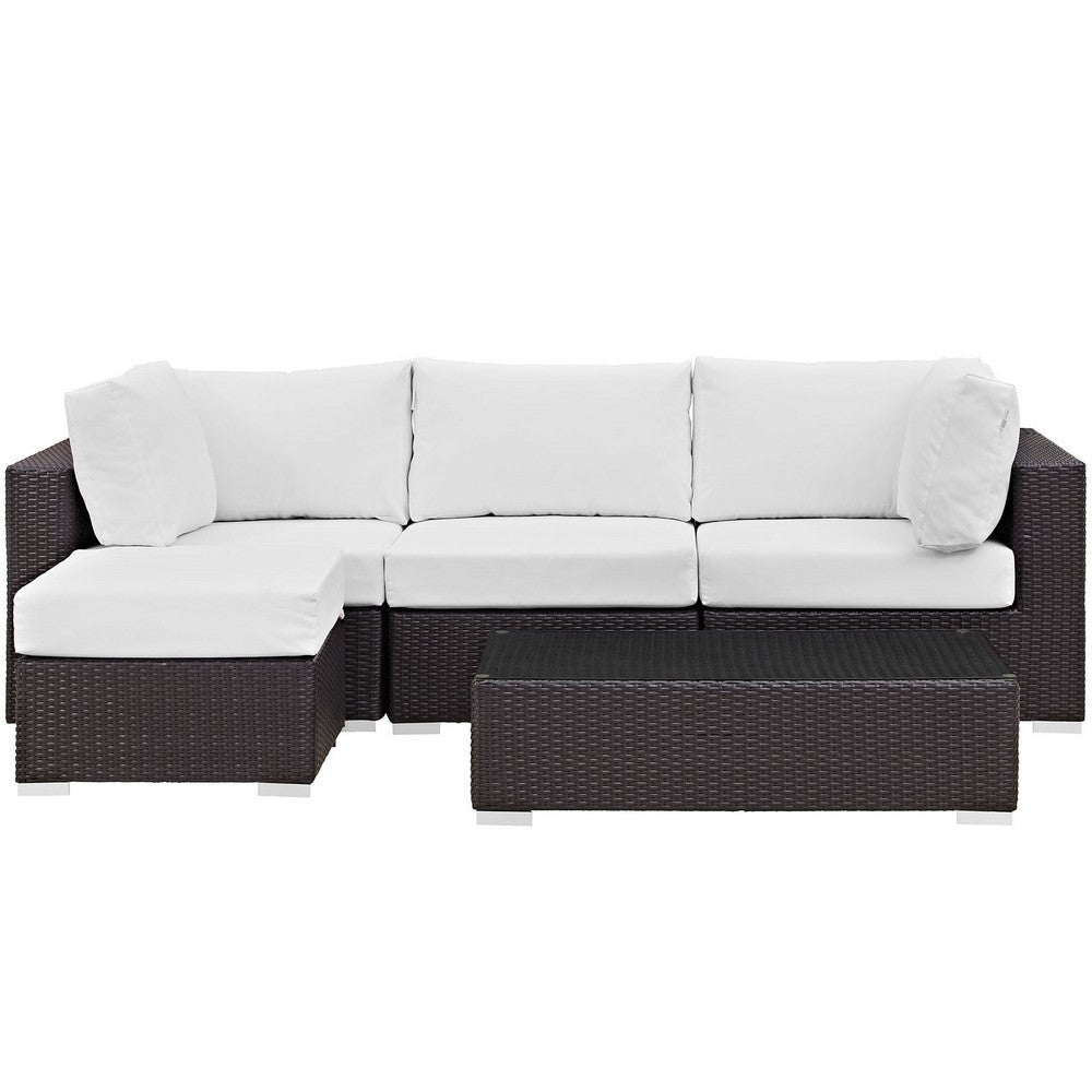 Modway Convene Wicker Rattan 5-Piece Outdoor Patio Sectional Sofa Furniture Set in Espresso White MDY-EEI-2172-EXP-WHI-SET