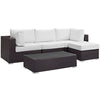 Modway Convene Wicker Rattan 5-Piece Outdoor Patio Sectional Sofa Furniture Set in Espresso White