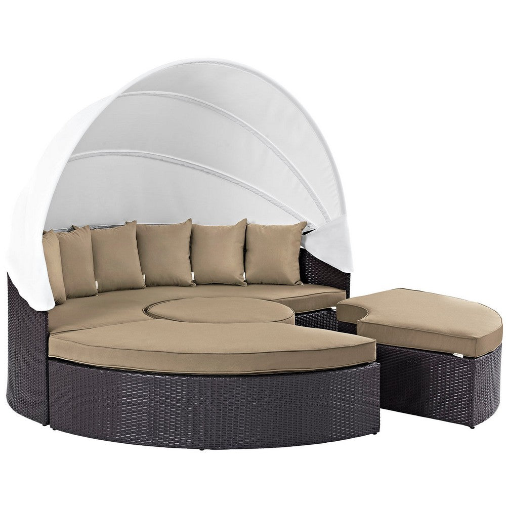 Convene Outdoor Patio Wicker Rattan Canopy Sectional Daybed by Modway| Espresso Mocha