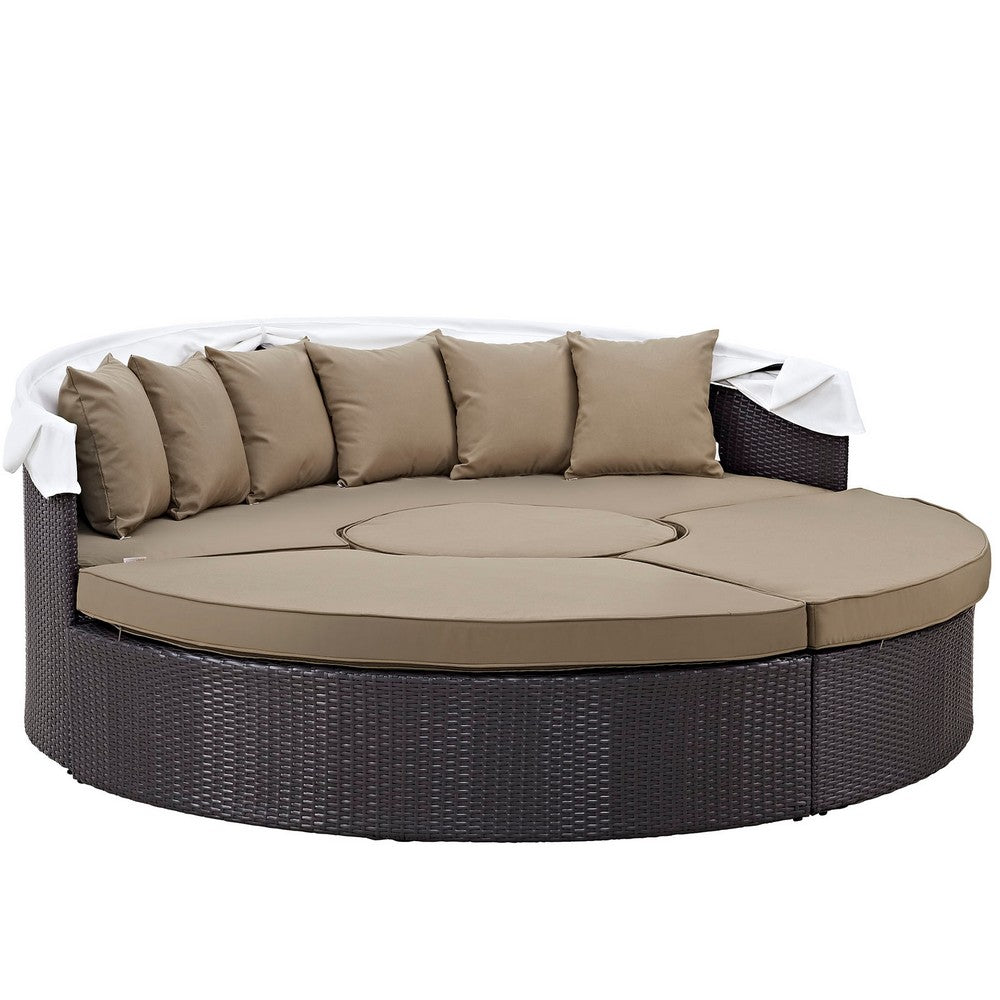 Convene Outdoor Patio Wicker Rattan Canopy Sectional Daybed by Modway| Espresso Mocha