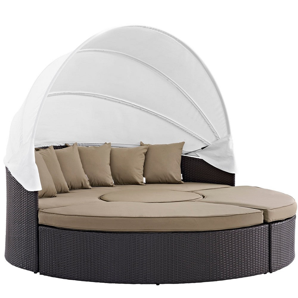 Convene Outdoor Patio Wicker Rattan Canopy Sectional Daybed by Modway| Espresso Mocha