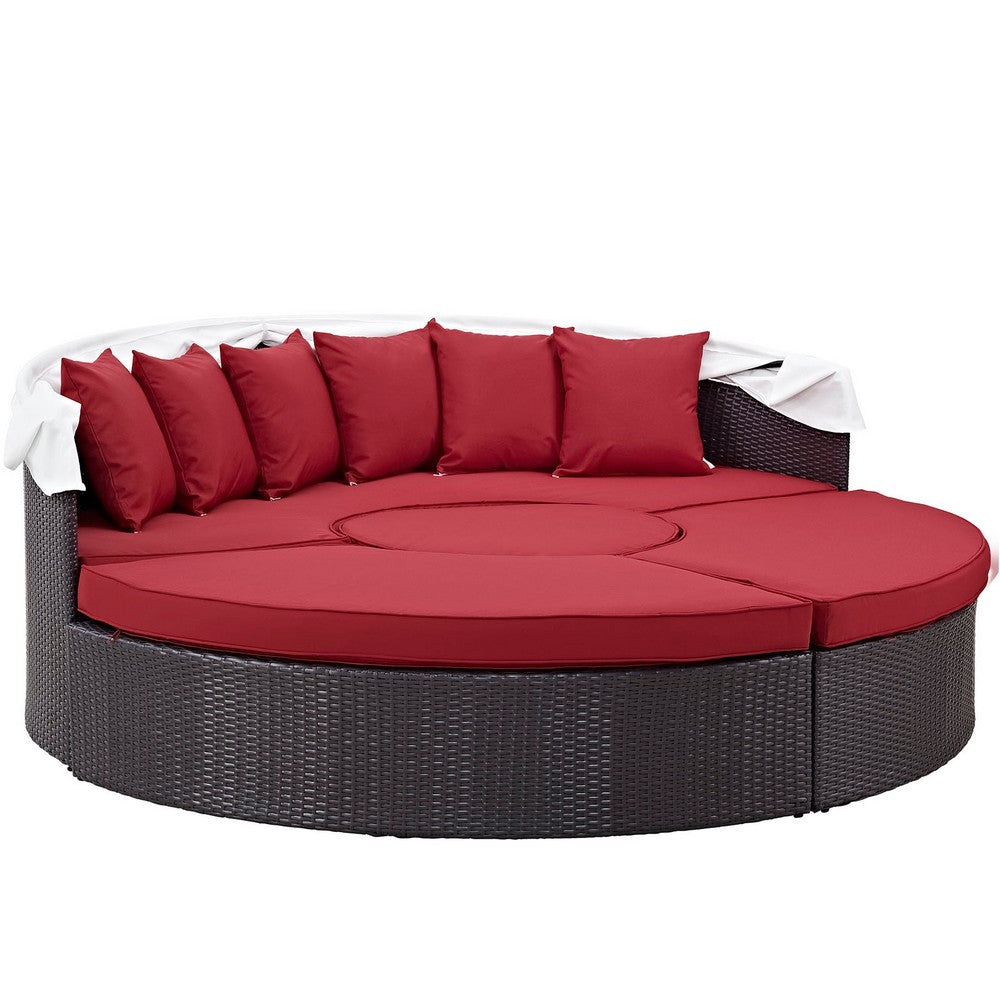Convene Outdoor Patio Wicker Rattan Canopy Sectional Daybed by Modway| Espresso Red