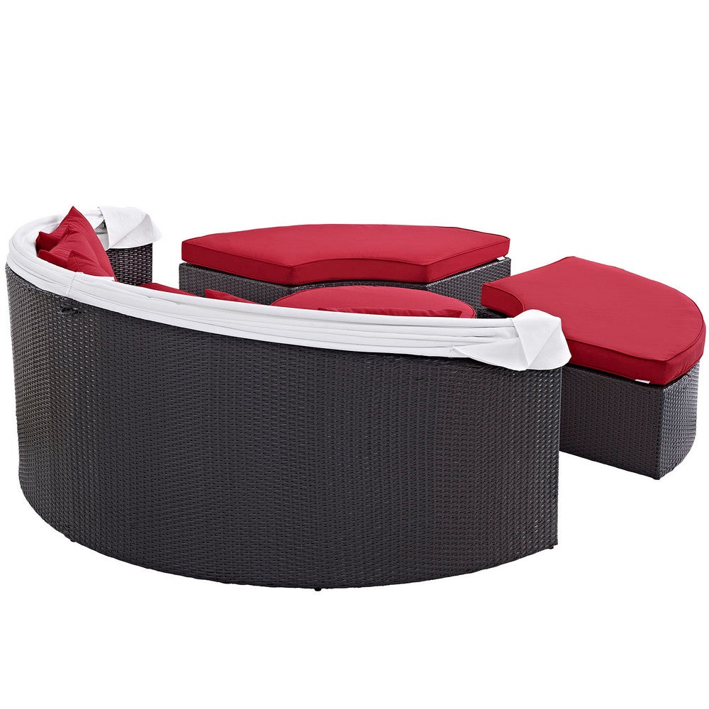 Convene Outdoor Patio Wicker Rattan Canopy Sectional Daybed by Modway| Espresso Red