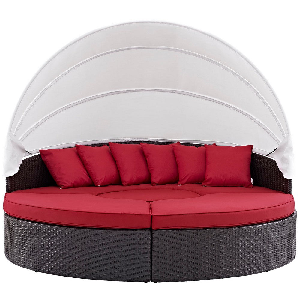 Convene Outdoor Patio Wicker Rattan Canopy Sectional Daybed by Modway| Espresso Red