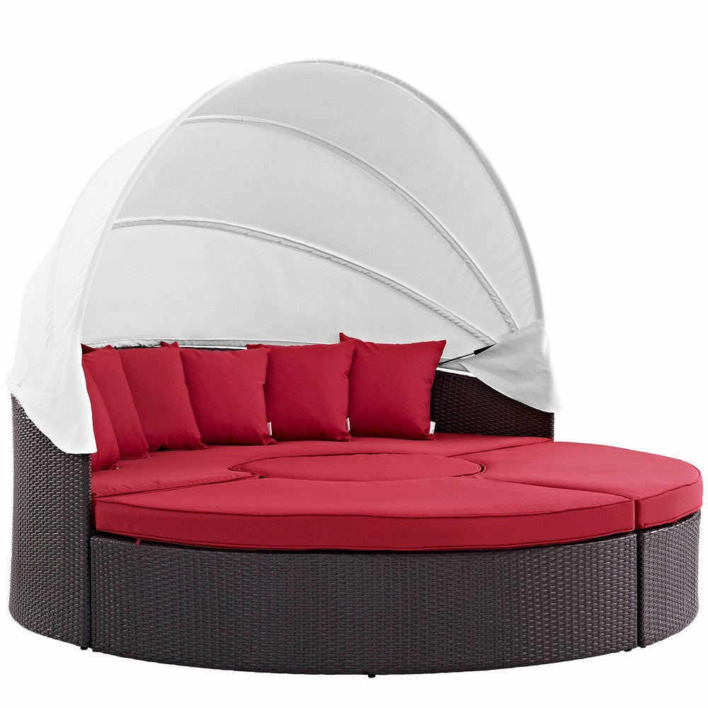 Convene Outdoor Patio Wicker Rattan Canopy Sectional Daybed by Modway| Espresso Red
