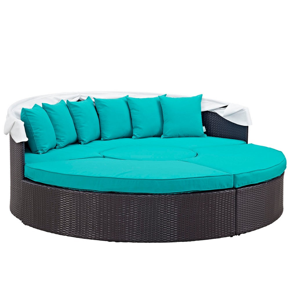 Convene Outdoor Patio Wicker Rattan Canopy Sectional Daybed by Modway| Espresso Turquoise