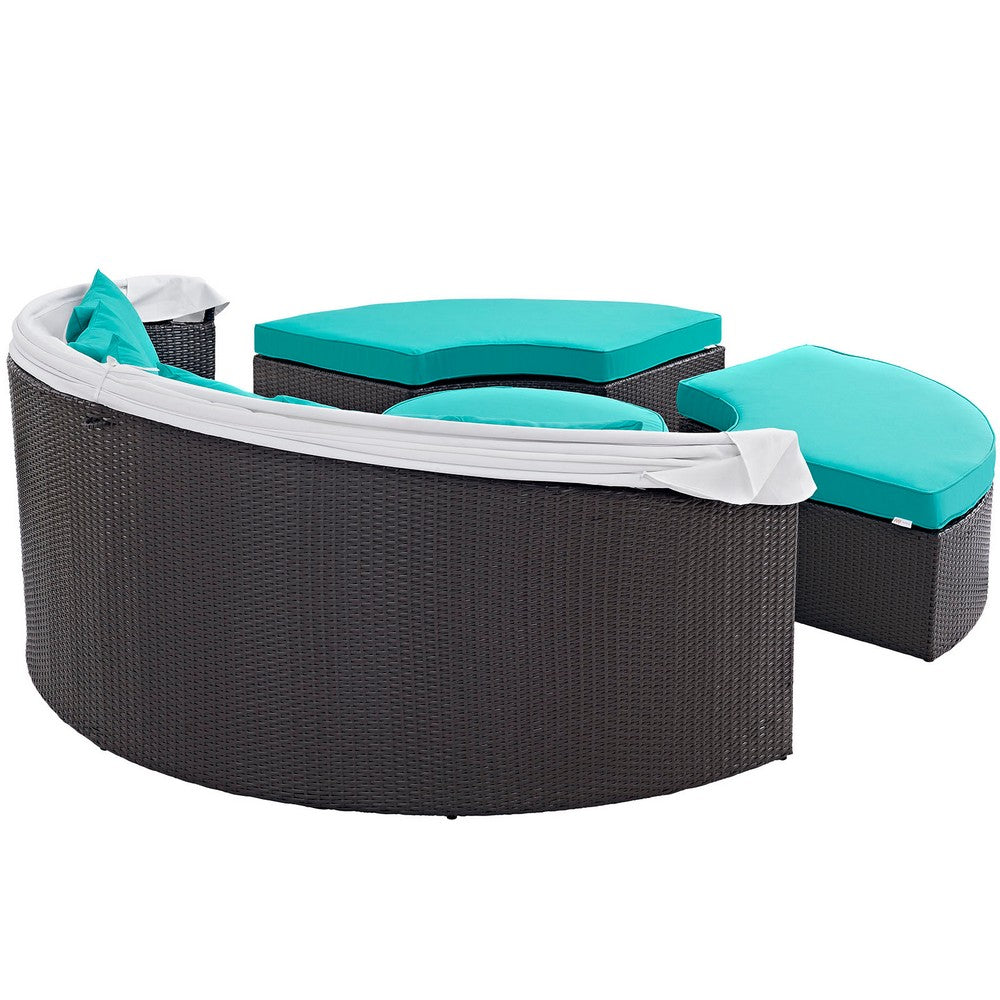 Convene Outdoor Patio Wicker Rattan Canopy Sectional Daybed by Modway| Espresso Turquoise