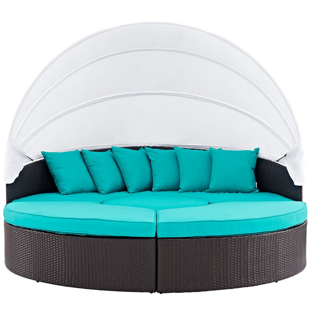 Convene Outdoor Patio Wicker Rattan Canopy Sectional Daybed by Modway| Espresso Turquoise