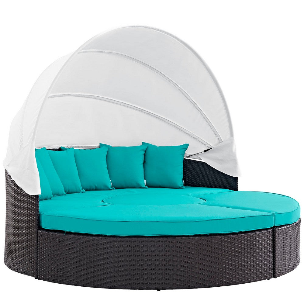 Convene Outdoor Patio Wicker Rattan Canopy Sectional Daybed by Modway| Espresso Turquoise