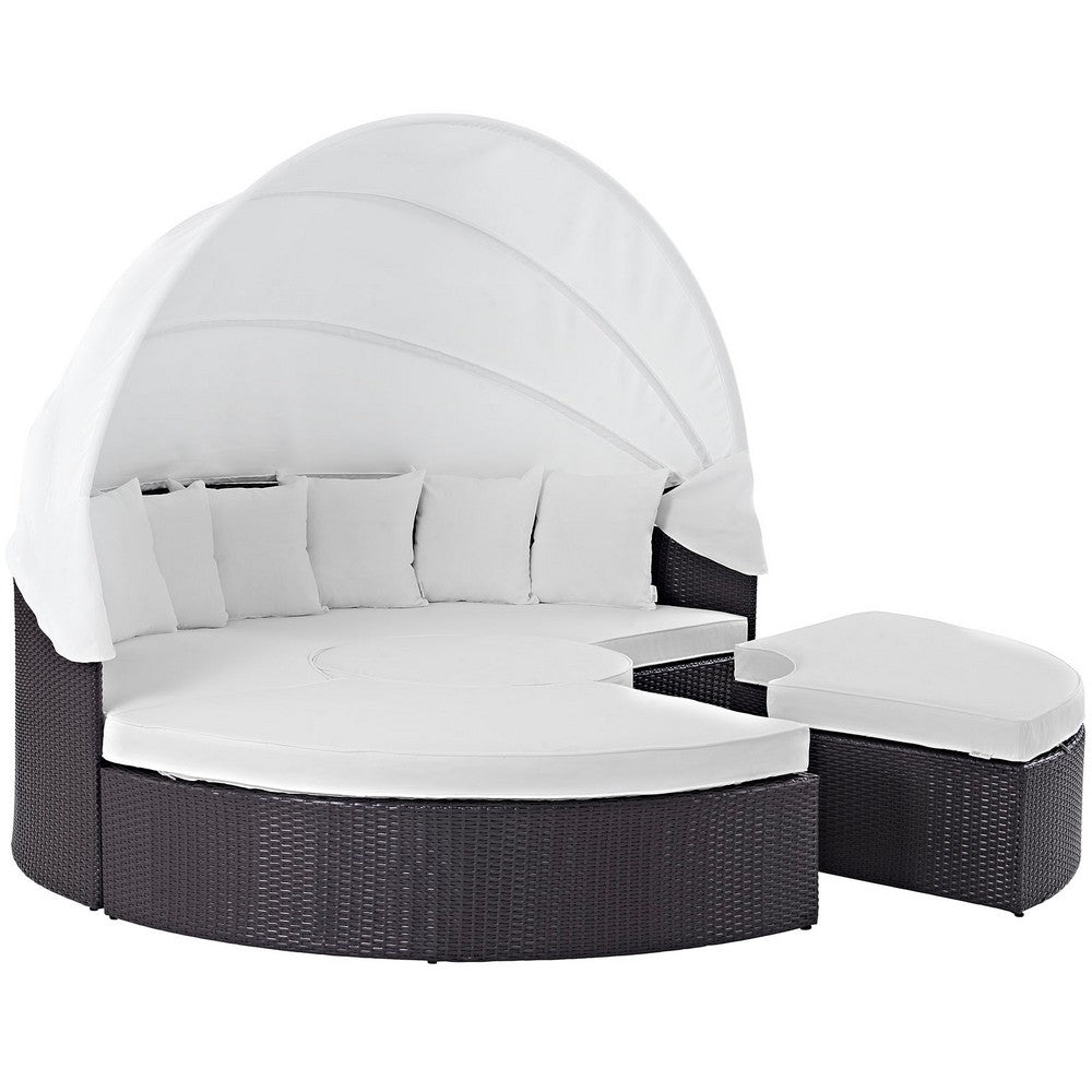 Convene Outdoor Patio Wicker Rattan Canopy Sectional Daybed by Modway| Espresso White