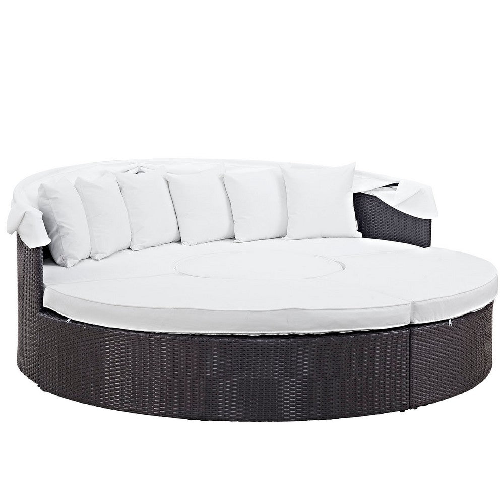 Convene Outdoor Patio Wicker Rattan Canopy Sectional Daybed by Modway| Espresso White