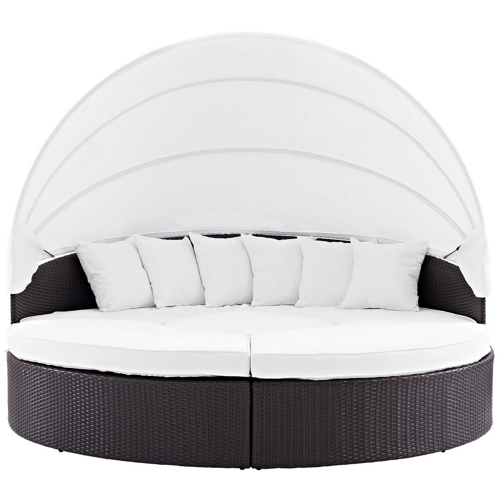 Convene Outdoor Patio Wicker Rattan Canopy Sectional Daybed by Modway| Espresso White