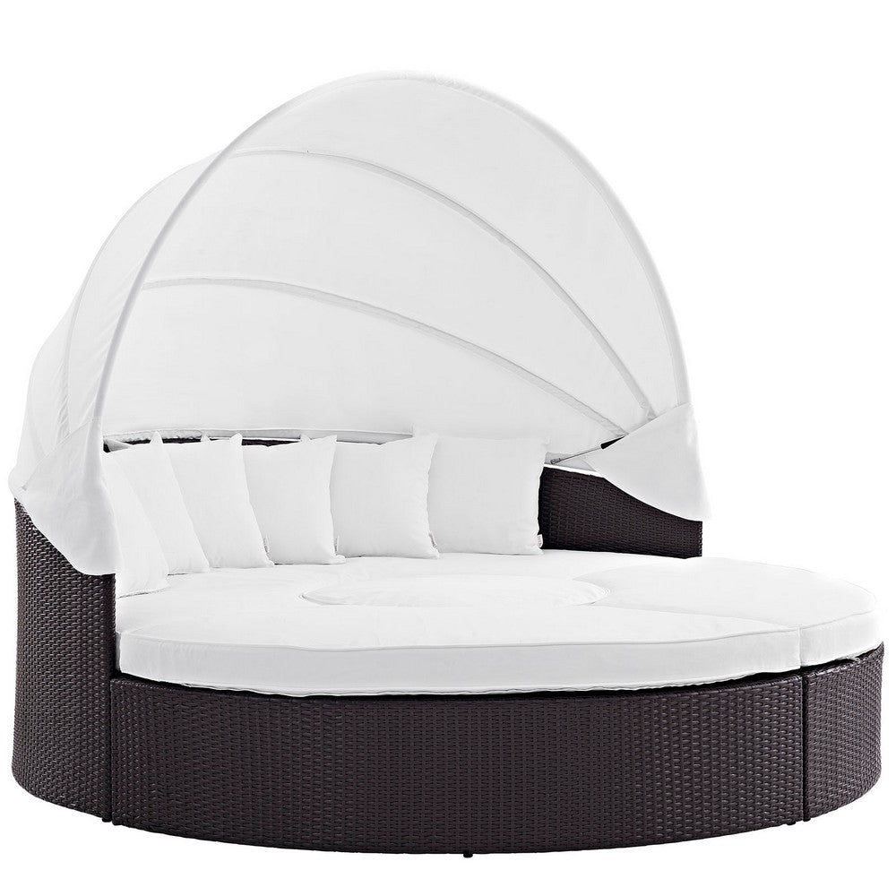 Convene Outdoor Patio Wicker Rattan Canopy Sectional Daybed by Modway| Espresso White