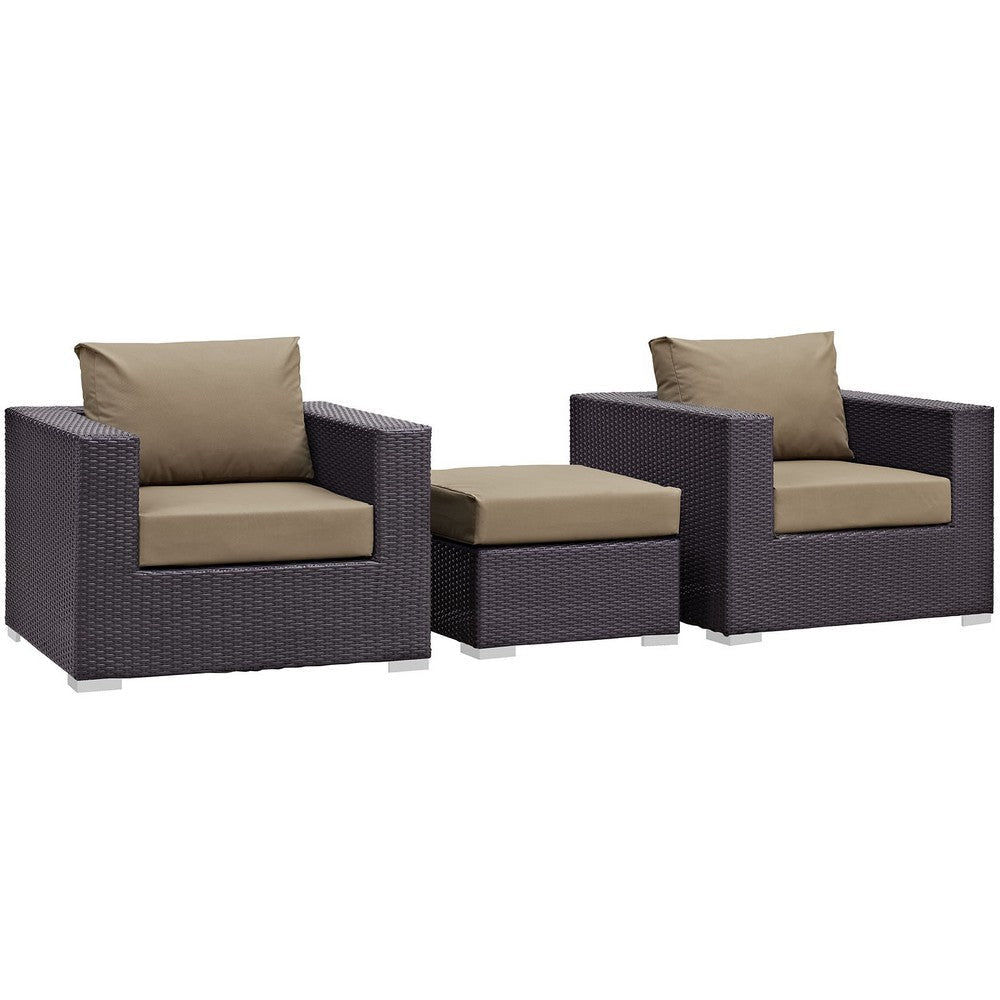 Modway Convene Wicker Rattan 3-Piece Outdoor Patio Furniture Set in Espresso Mocha