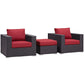 Modway Convene Wicker Rattan 3-Piece Outdoor Patio Furniture Set in Espresso Red