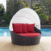 Modway Convene Wicker Rattan Outdoor Patio Retractable Canopy Round Poolside Sofa Daybed in Espresso Red MDY-EEI-2175-EXP-RED