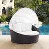 Modway Convene Wicker Rattan Outdoor Patio Retractable Canopy Round Poolside Sofa Daybed in Espresso White