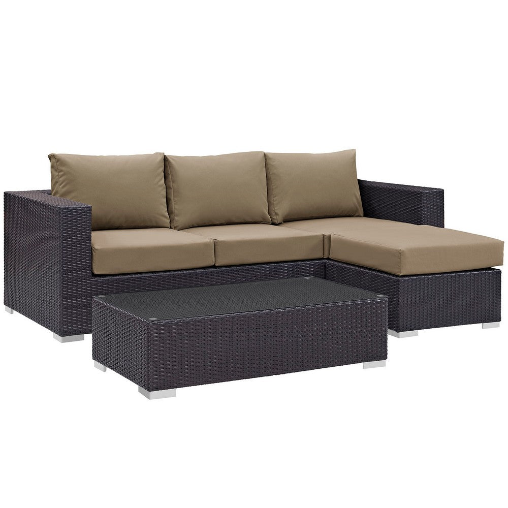 Convene 3 Piece Outdoor Patio Sofa Set by Modway| Espresso Mocha
