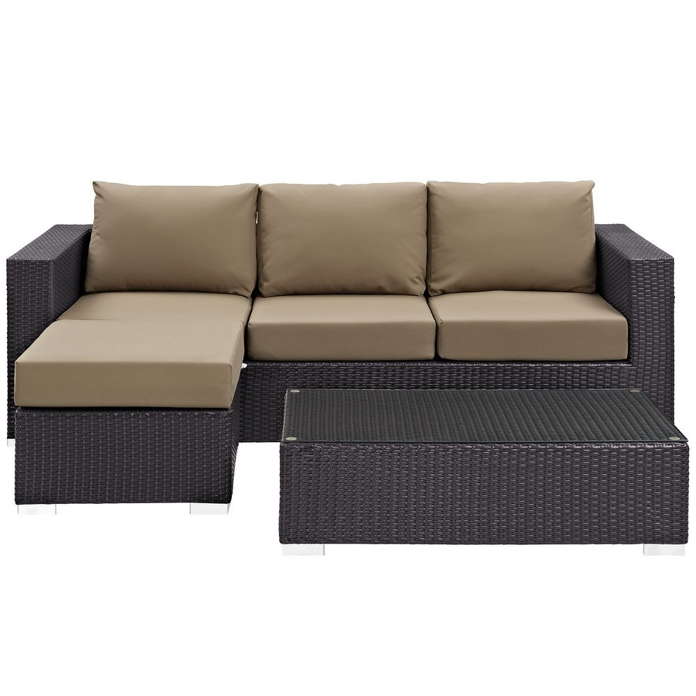 Convene 3 Piece Outdoor Patio Sofa Set by Modway| Espresso Mocha