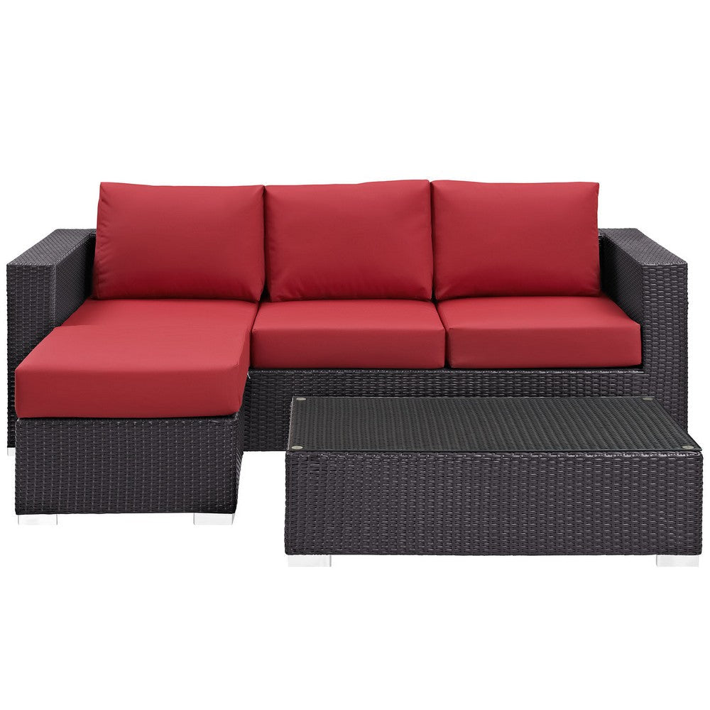 Modway Convene Wicker Rattan 3-Piece Outdoor Patio Furniture Sofa Set in Espresso Red MDY-EEI-2178-EXP-RED-SET