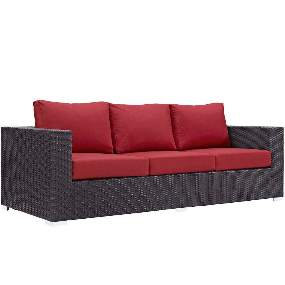 Modway Convene Wicker Rattan 3-Piece Outdoor Patio Furniture Sofa Set in Espresso Red MDY-EEI-2178-EXP-RED-SET