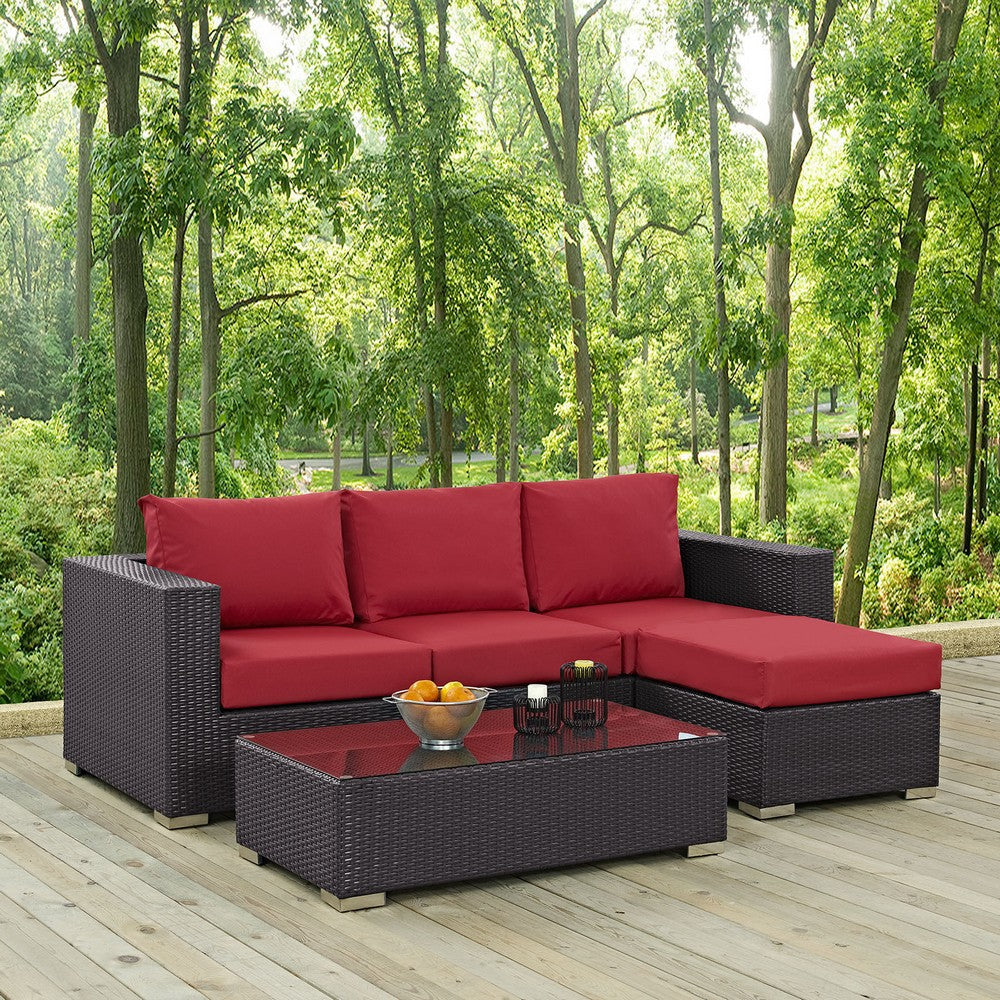 Modway Convene Wicker Rattan 3-Piece Outdoor Patio Furniture Sofa Set in Espresso Red MDY-EEI-2178-EXP-RED-SET