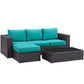 Modway Convene Wicker Rattan 3-Piece Outdoor Patio Furniture Sofa Set in Espresso Turquoise MDY-EEI-2178-EXP-TRQ-SET