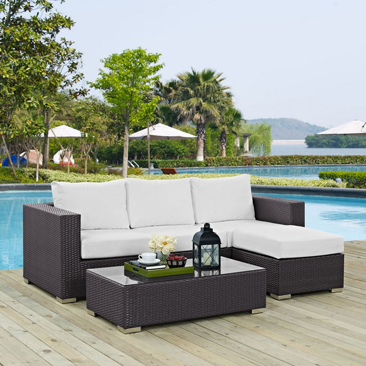 Convene 3 Piece Outdoor Patio Sofa Set by Modway| Espresso White