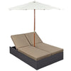 Modway Convene Outdoor Patio Double Chaise Lounge Chair and Umbrella Set in Espresso Mocha