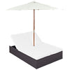 Modway Convene Outdoor Patio Double Chaise Lounge Chair and Umbrella Set in Espresso White