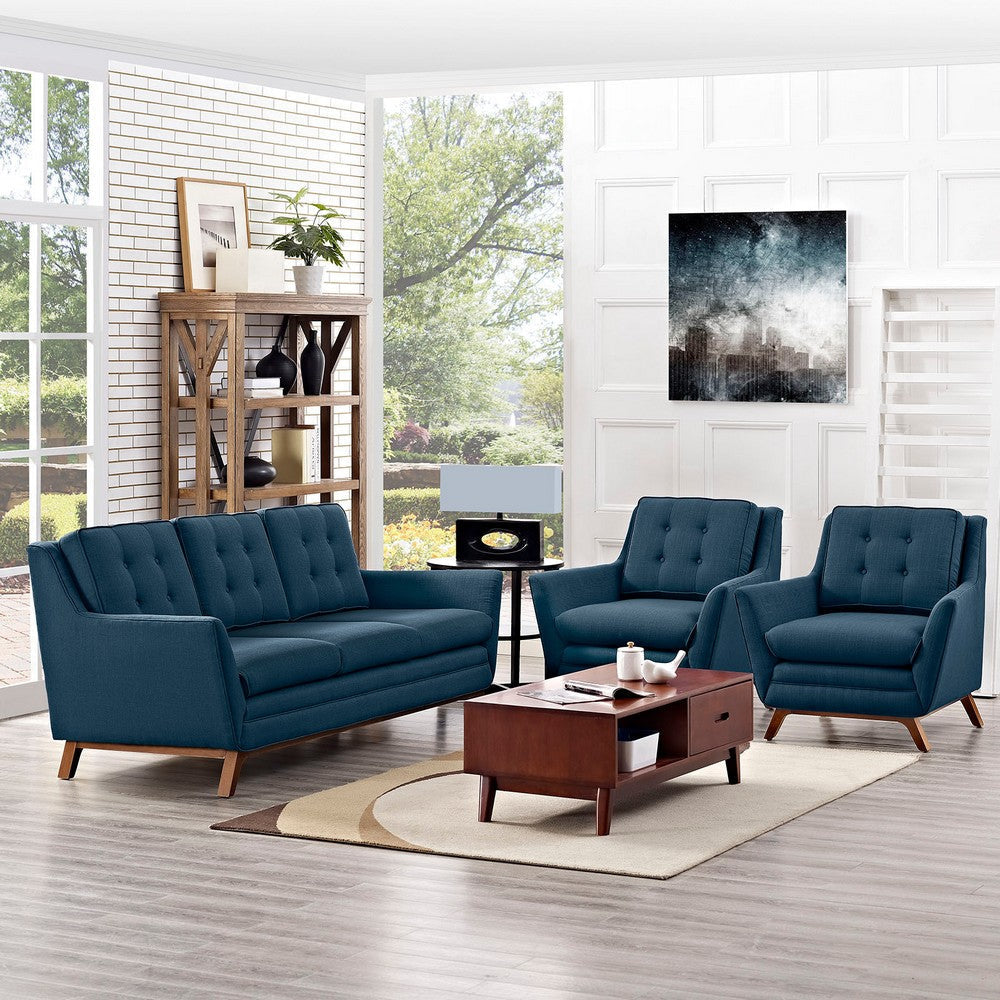 Modway Beguile Mid-Century Modern Sofa Upholstered Fabric with Sofa and Two Armchairs in Azure MDY-EEI-2184-AZU-SET