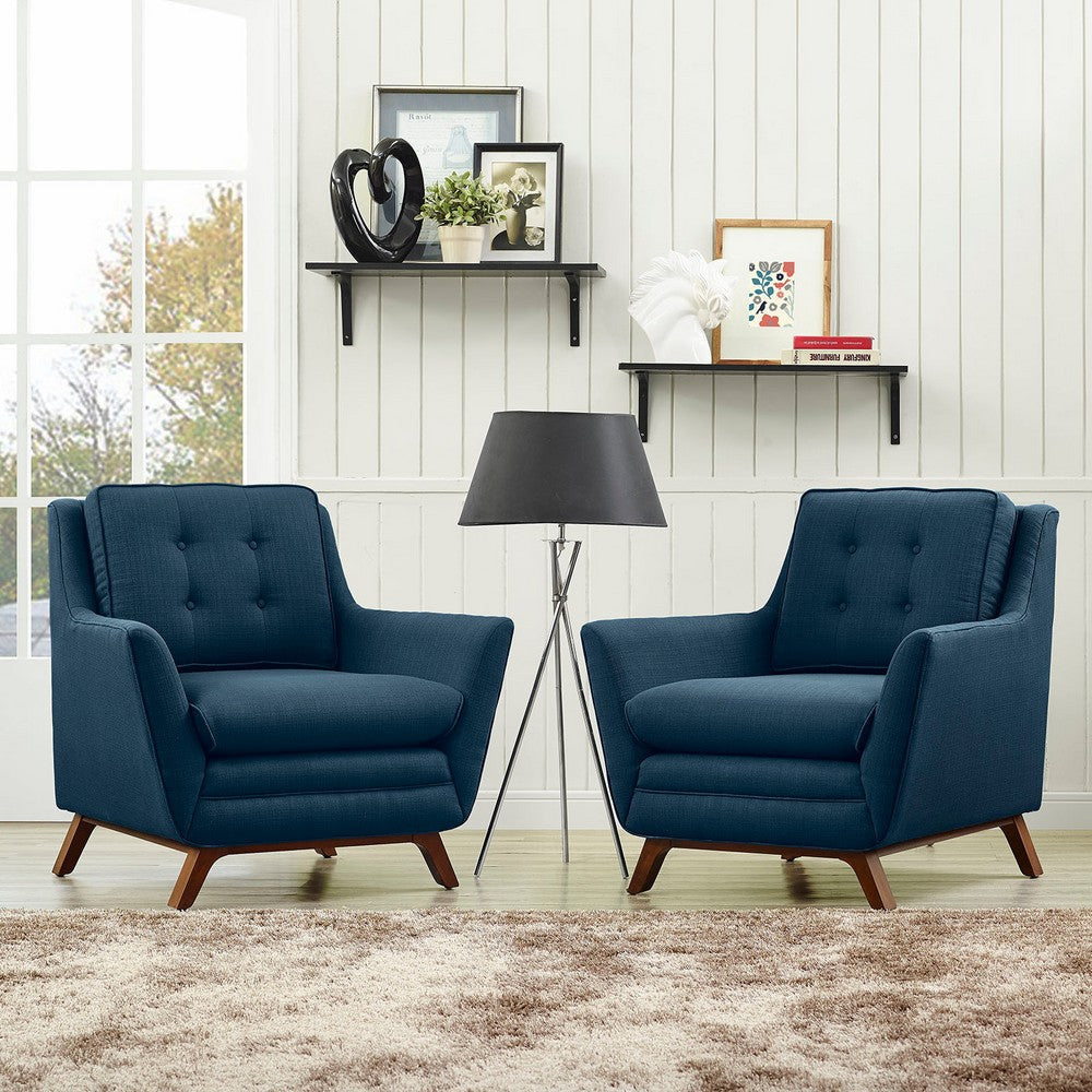 Modway Beguile Mid-Century Two Modern Armchair Set Upholstered Fabric in Azure MDY-EEI-2185-AZU-SET