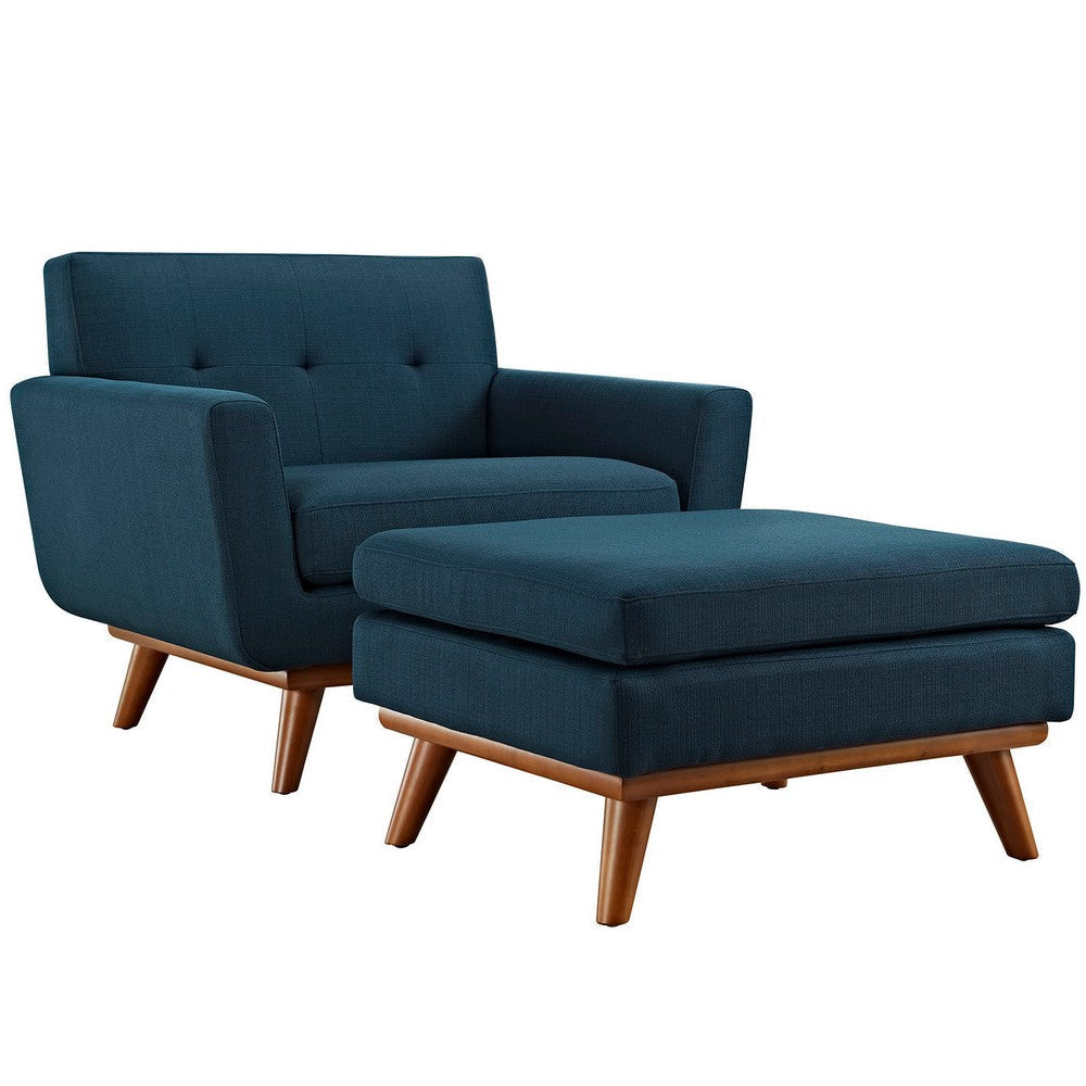 Modway Engage Mid-Century Modern Upholstered Fabric Accent Armchair and Ottoman in Azure