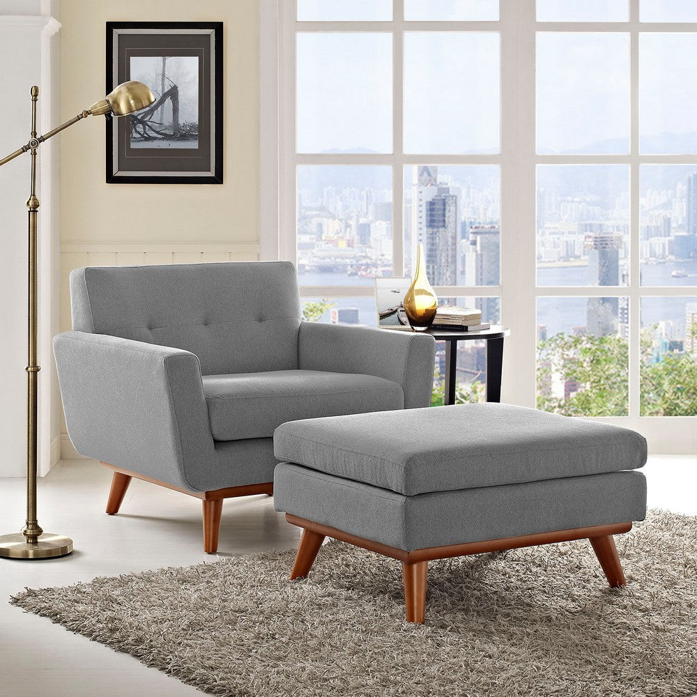 Modway Engage Mid-Century Modern Upholstered Fabric Accent Armchair and Ottoman in Expectation Gray