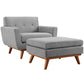 Modway Engage Mid-Century Modern Upholstered Fabric Accent Armchair and Ottoman in Expectation Gray